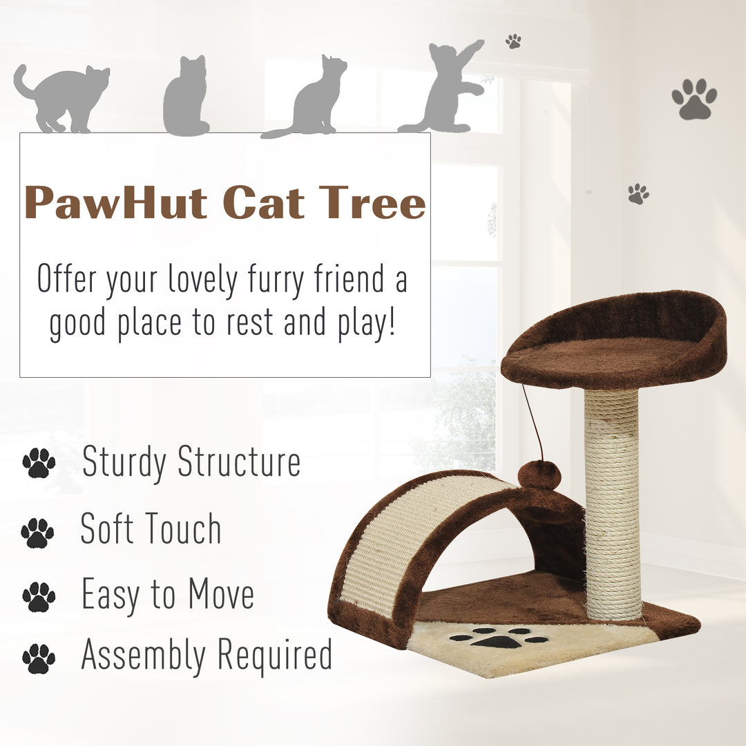 PawHut Cat Scratching Post, Indoor Activity Centre, Kitten Climber with Scratcher, Hanging Ball, Brown | Aosom UK