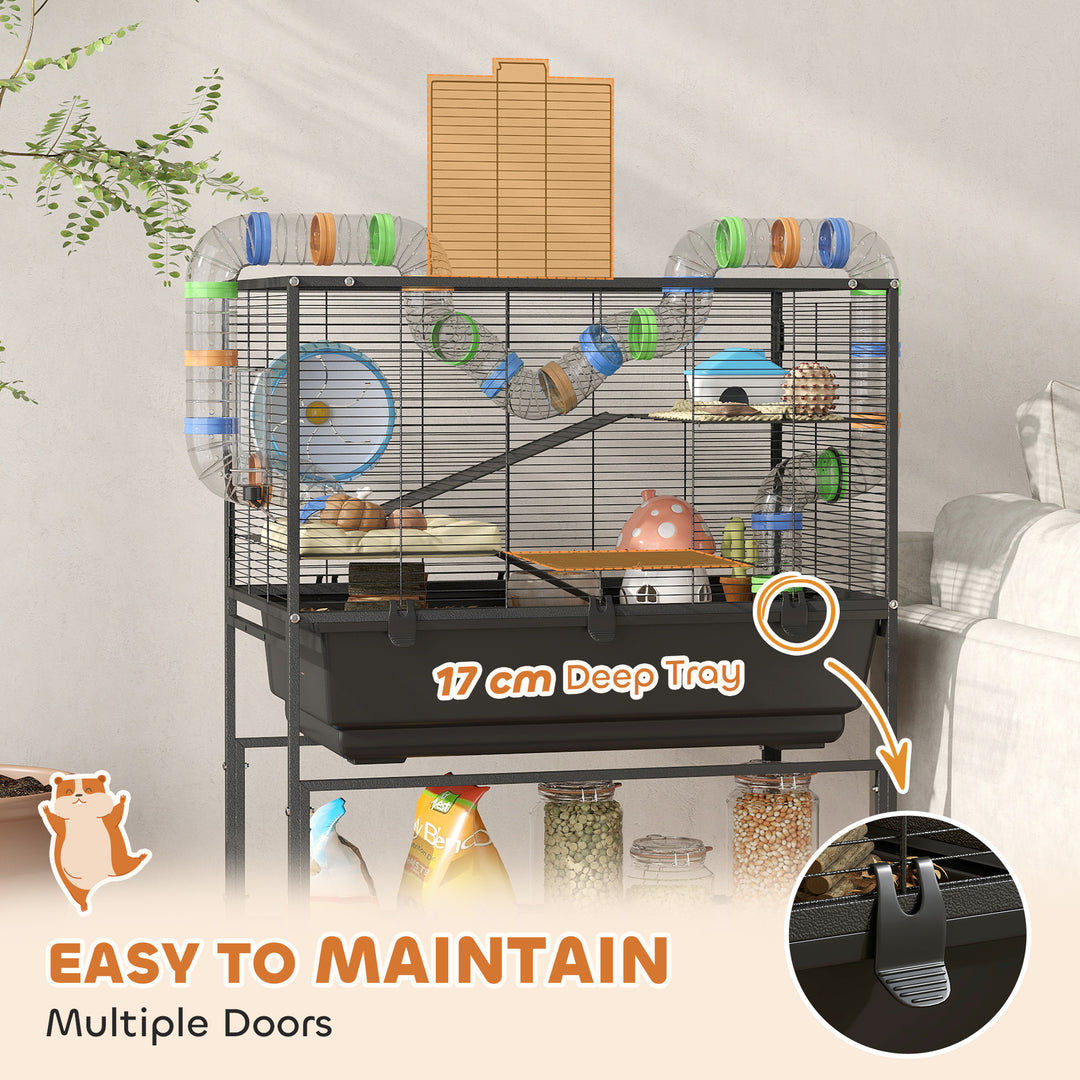 3 Tier Large Hamster Cage on Wheels with 17 cm Deep Tray, Storage Shelf for Syrian, Gerbil, Rats