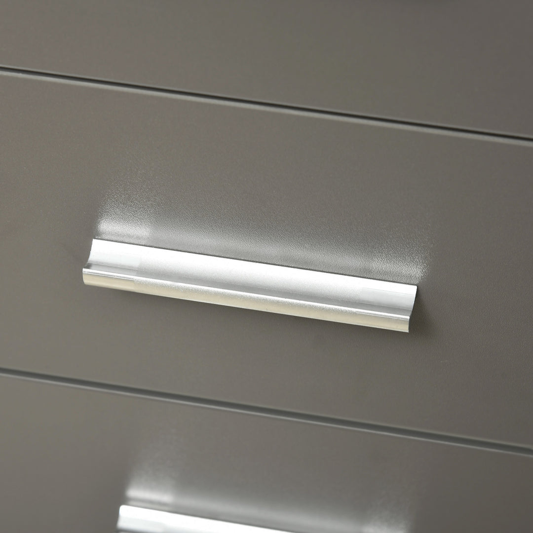 MCL Freestanding Printer Stand Unit Office Desk Side Mobile Storage w/ Wheels 3 Drawers, 2 Open Shelves Modern Style 80L x 40W x 65H cm - Grey