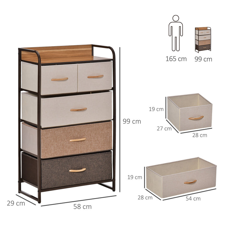 MCL 5-Drawer Dresser Tower 3-Tier Storage Organizer with Steel Frame Wooden Top for Bedroom Hallway Closets