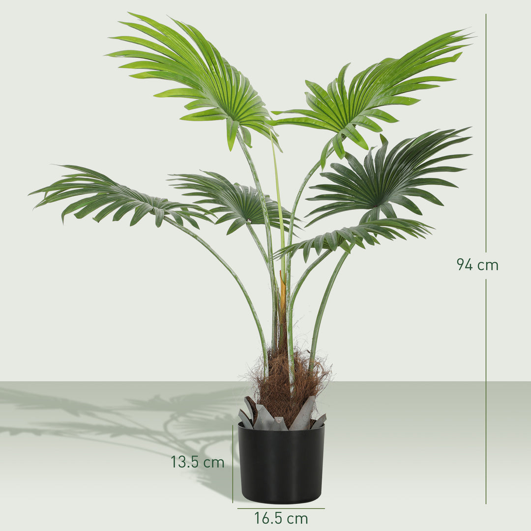 94cm Artificial Palm Tree, Decorative Artificial Plant with Lifelike PEVA Leaves and Coconut Coir, Fake Tree with Plastic Pot and Flocking for Home Office Decor, Green
