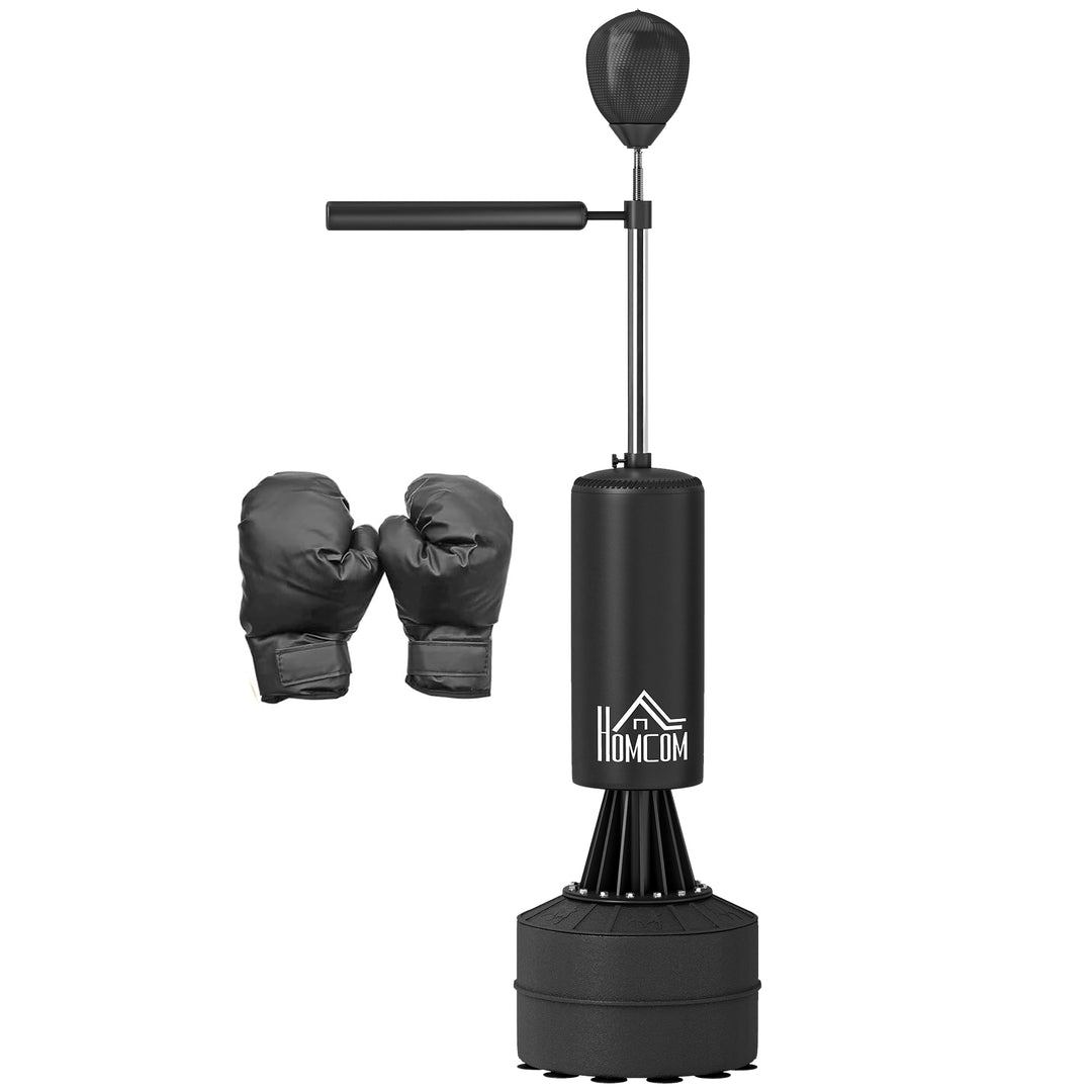 MCL 155-205cm 3-IN-1 Freestanding Boxing Punching Bag Stand, Boxing Speed Trainer with Rotating Flexible Arm, Speed Ball, Fillable Base, Black