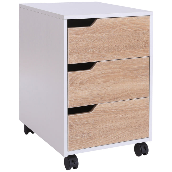 HOMCOM MDF Mobile File Cabinet pedestal with 3 Drawers Lockable Casters Oak and White | Aosom UK