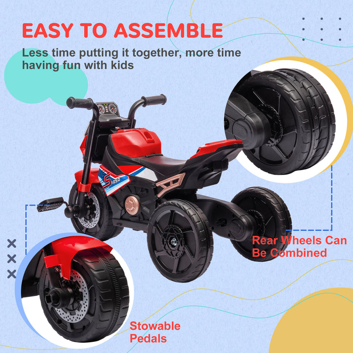 AIYAPLAY Motorcycle Design 3 in 1 Toddler Trike, Sliding Car, Balance Bike with Headlight, Music, Horn, Red | Aosom UK