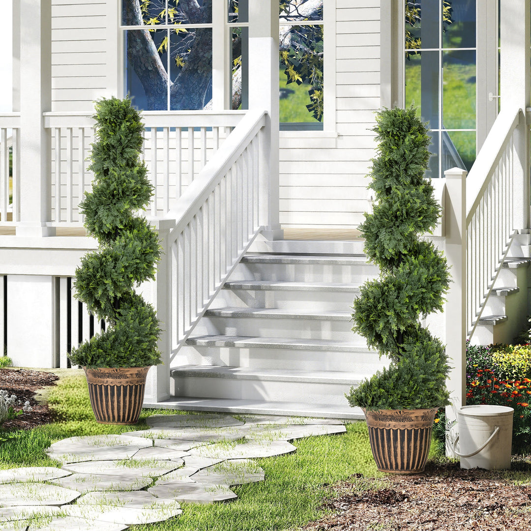 Set of 2 Artificial Plants, Topiary Spiral Cypressd Trees with Pot, fo