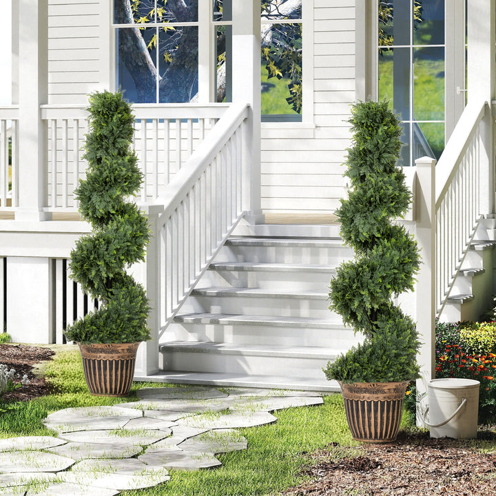 Set of 2 Artificial Plants, Topiary Spiral Cypressd Trees with Pot, fo