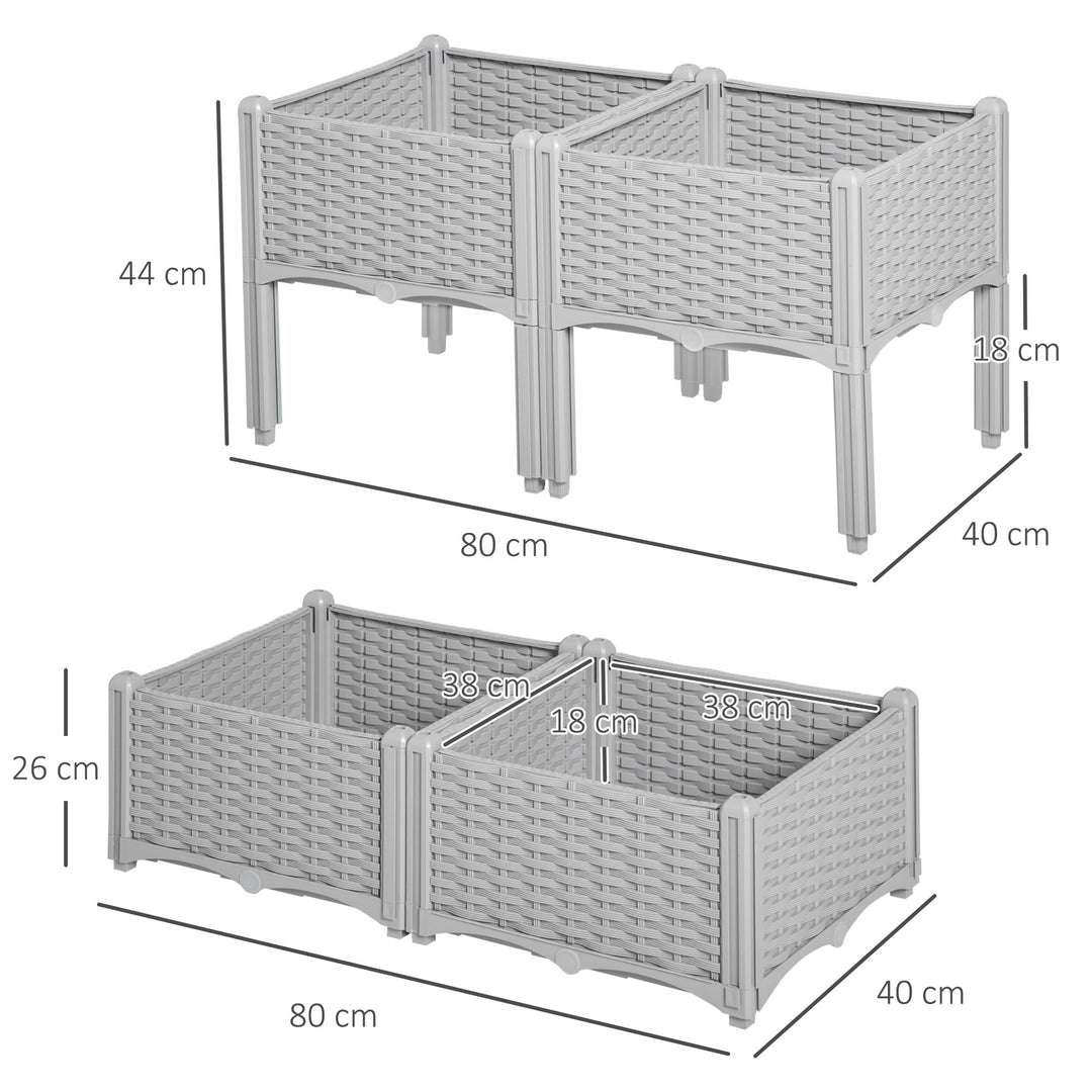 Set of 4 26L Garden Raised Bed Elevated Patio Flower Plant Planter Box PP Vegetables Planting Container, Grey