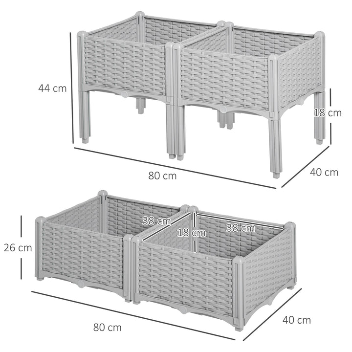 Set of 4 26L Garden Raised Bed Elevated Patio Flower Plant Planter Box PP Vegetables Planting Container, Grey