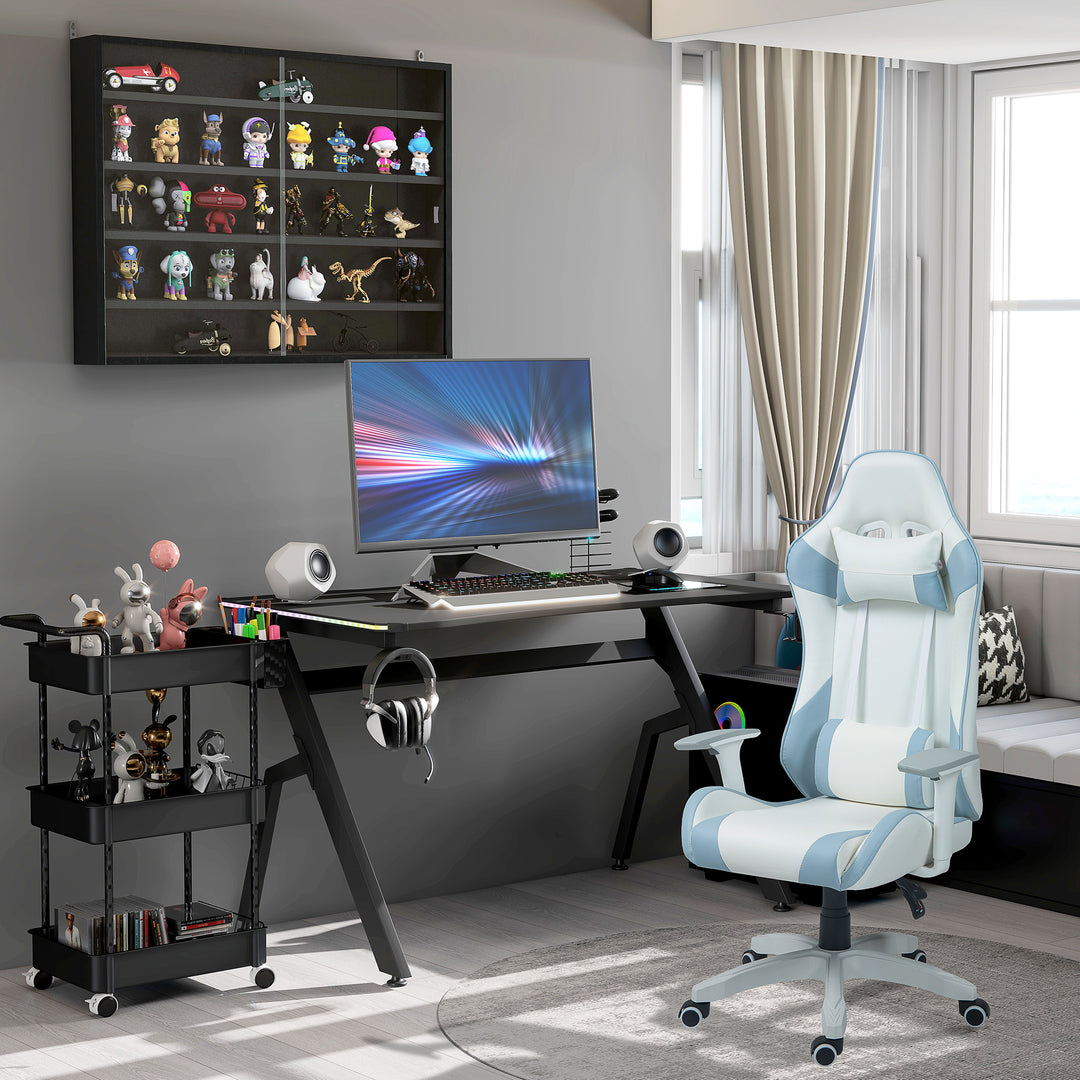 MCL RGB 120 x 66cm Gaming Desk, Computer Table with Carbon Fibre Surface, Headphone Hook, Cup Holder, Controller Rack, Home Office Desk, Black