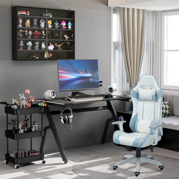 MCL RGB 120 x 66cm Gaming Desk, Computer Table with Carbon Fibre Surface, Headphone Hook, Cup Holder, Controller Rack, Home Office Desk, Black