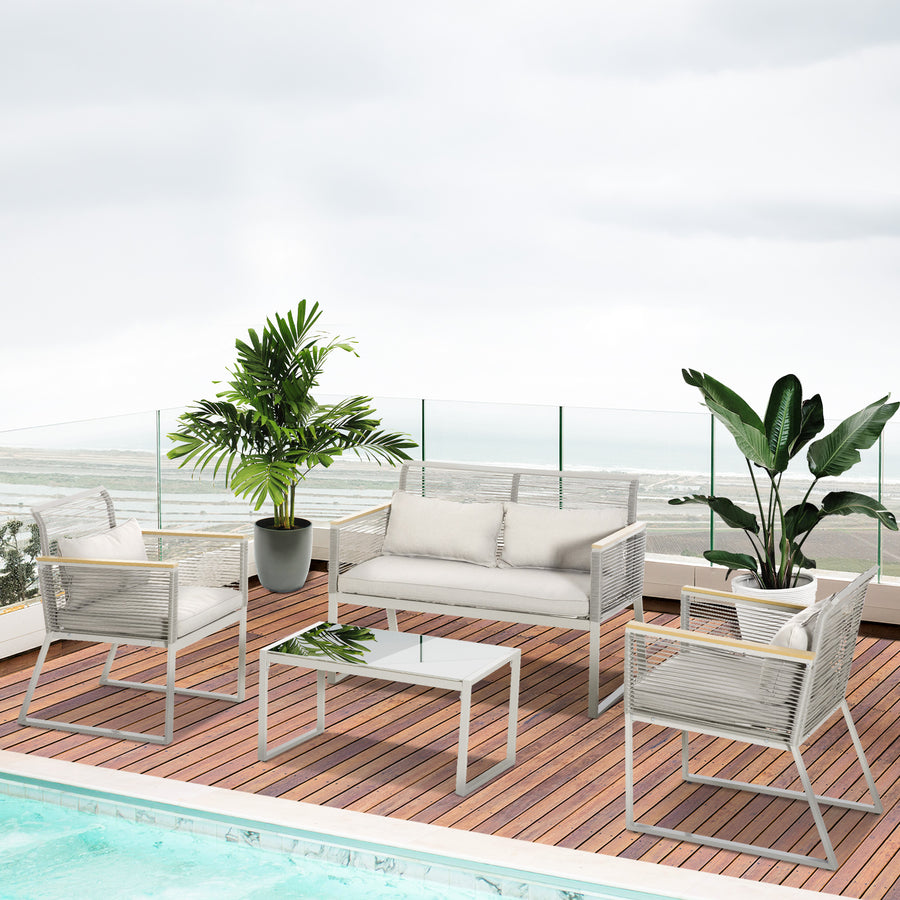 4 Pieces Rattan Garden Furniture Set - Grey
