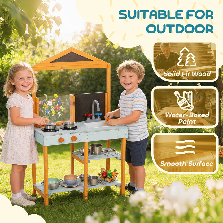 Mud Kitchen for Kids, Outdoor Wooden Play Kitchen with Sink, Stove, Co