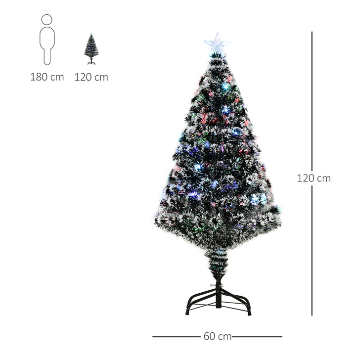 MCL 4ft Artificial Prelit Christmas Tree, Snow Xmas Tree with Colourful LED Lighting Fiber Optics, Green White