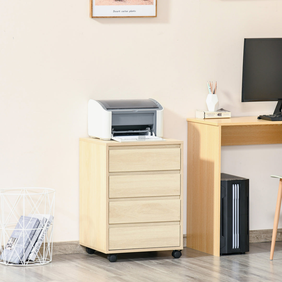 Four-Drawer Office Filing Cabinet, with Wheels - Natural