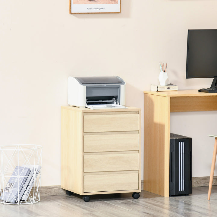 Four-Drawer Office Filing Cabinet, with Wheels - Natural