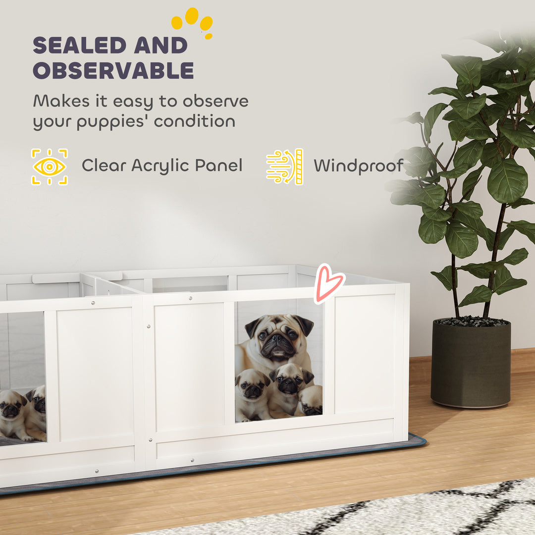 Two Room Design, Whelping Box for Dogs with Whelping Pad, Clear Panels, Adjustable Entrance, for Small Dogs, 164 x 80cm