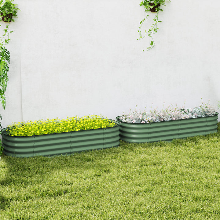 Galvanised Raised Garden Bed, Metal Planter Box with Safety Edging, for Flowers, Herbs, Succulents, Pack of 2, Green