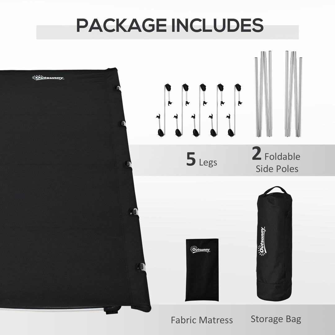 MCL Lightweight Camping Bed, Aluminium Portable Camp Cot w/ Strong Support 150kg and Carry Bag for Camping, Black