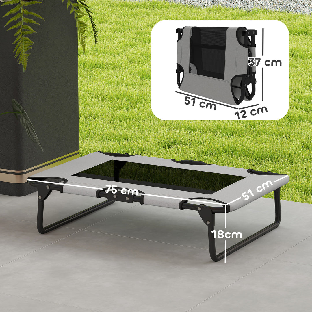 Portable Raised Dog Bed, Elevated Pet Cot with Breathable Mesh for Indoor Outdoor, for Small Medium Dogs, Light Grey