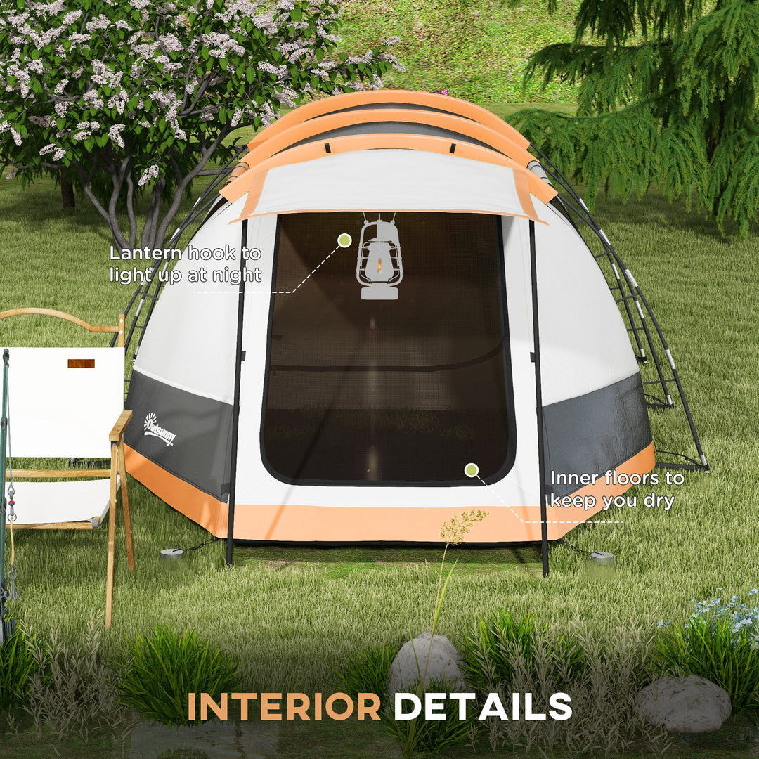 Three-Man Camping Tent, with Two Rooms and Porch - Orange