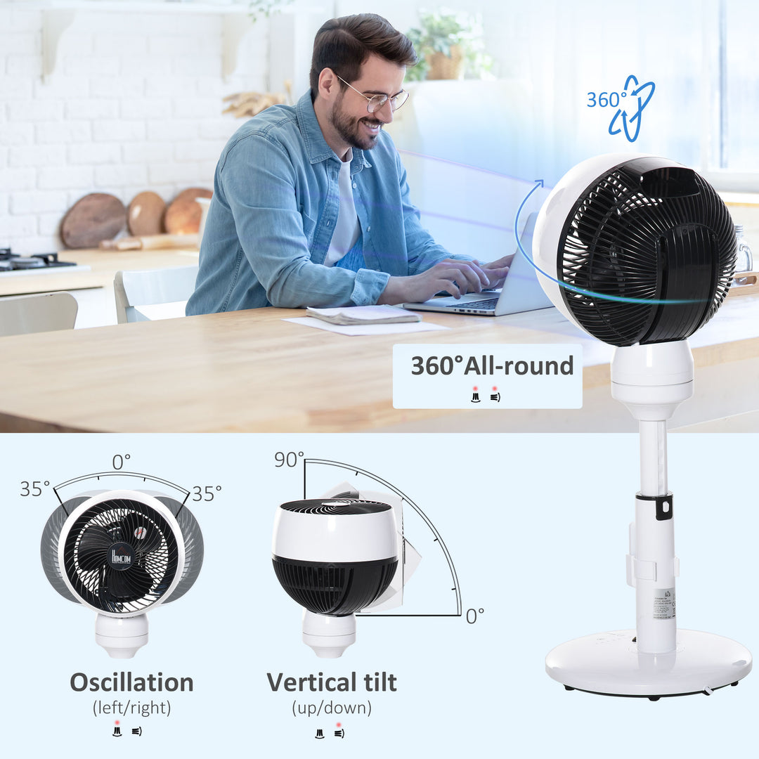 9'' Air Circulator Fan 3 Speed 3 Mode, 70° Oscillation 90° Vertical Tilt, Height Adjustable, Remote Controller, for Living Room, Bedroom, Office, Black and White