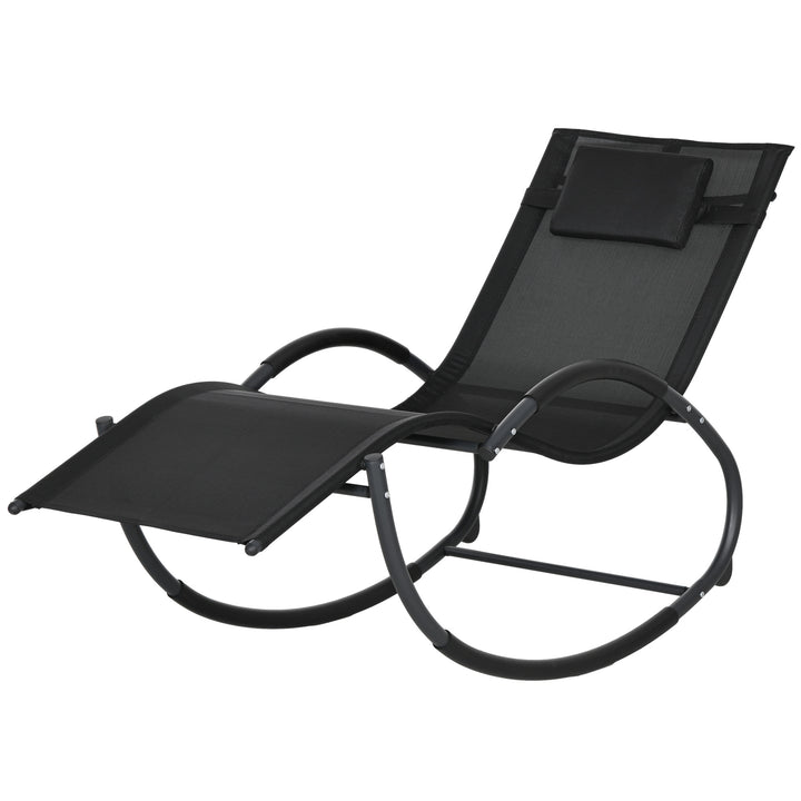 Outsunny Patio Texteline Rocking Lounge Chair Zero Gravity Rocker Outdoor Patio Garden Recliner Seat w/ Padded Pillow - Black | Aosom UK