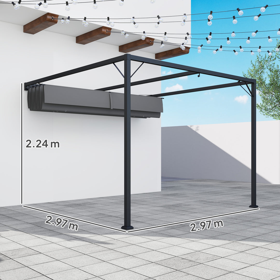 3 x 3 m Pergola, with Sliding Canopy - Grey