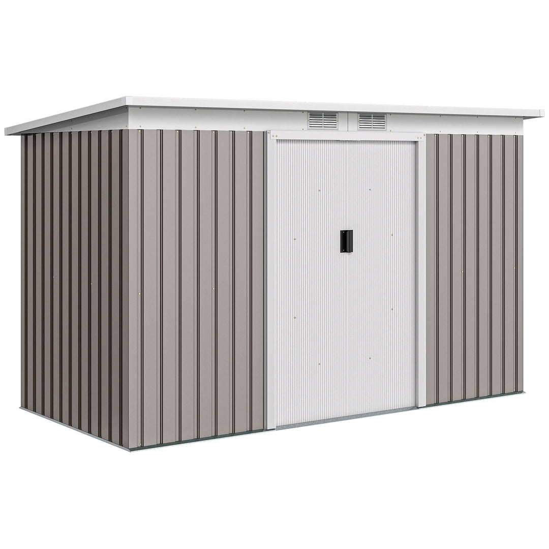 MCL Corrugated Garden Metal Storage Shed Outdoor Equipment Tool Box with Kit Ventilation Doors 9x 4FT Light Grey