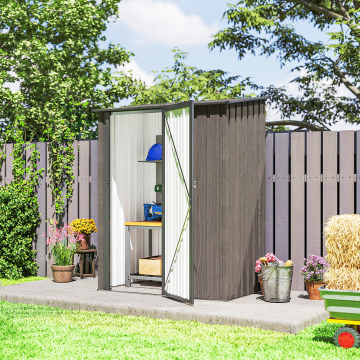 5ft x 3ft Metal Garden Storage Shed, Outdoor Tool Shed with Sloped Roof, Lockable Door for Tools, Equipment, Light Grey