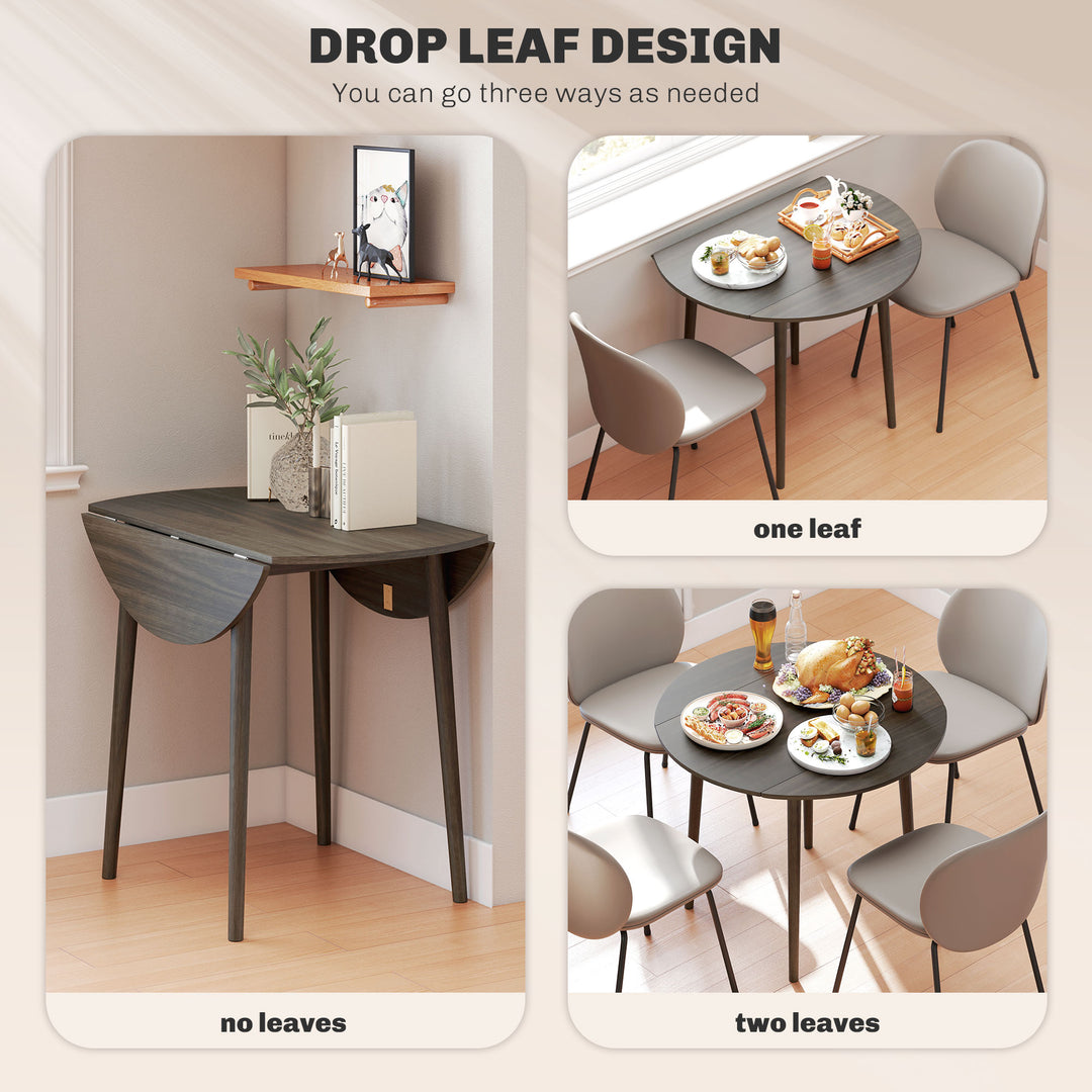 Folding Dining Table for 4, Round Drop Leaf Table, Modern Space Saving Small Kitchen Table with Wood Legs for Dining Room, Grey