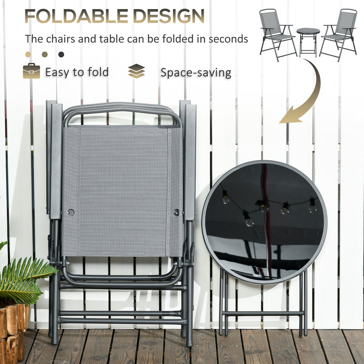 Three-Piece Garden Seat Set, with Glass-Top Table - Light Grey