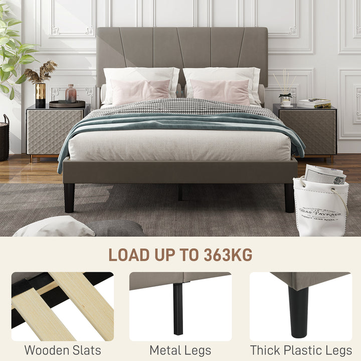 King Size Bed Frame, with Velvet-Feel Headboard - Grey