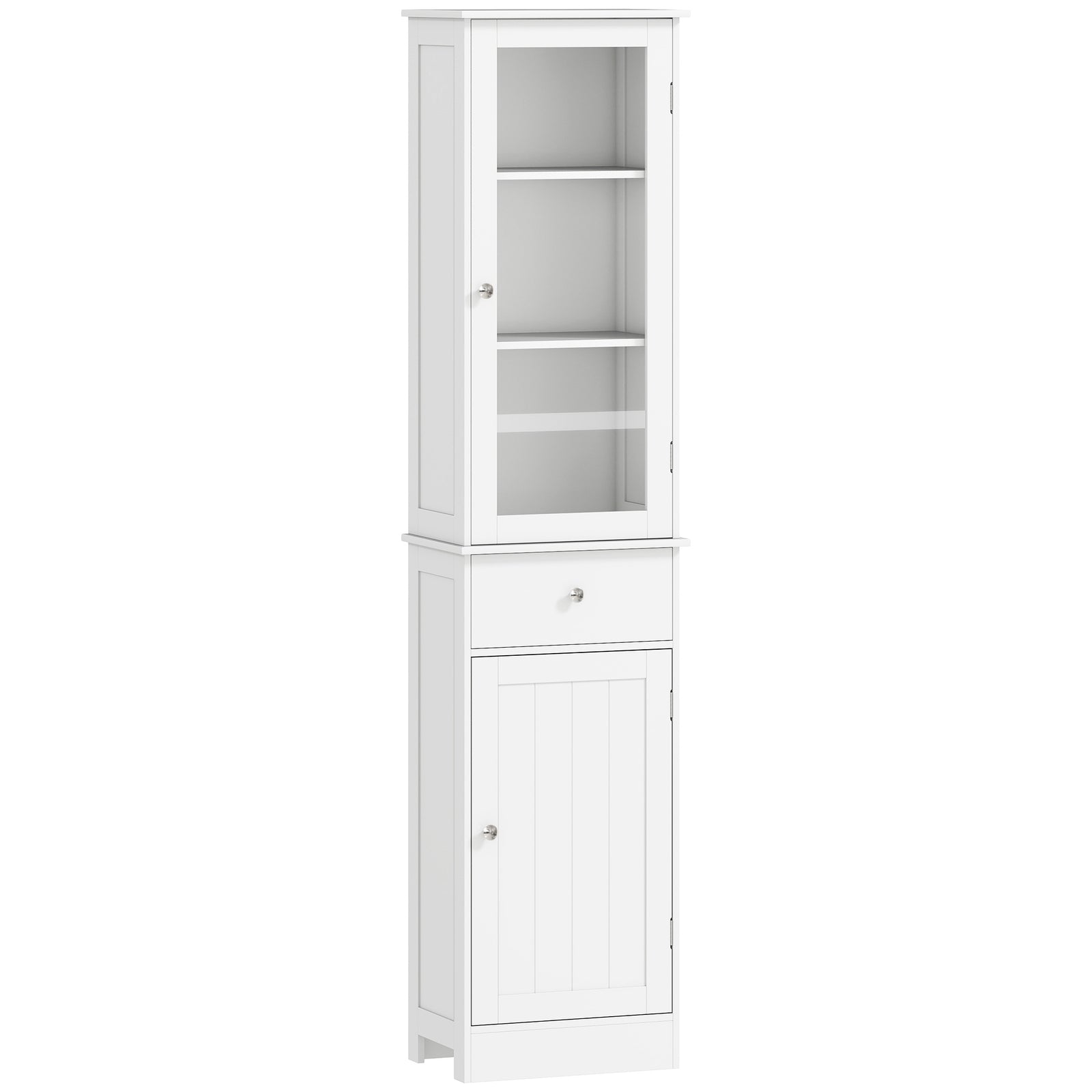 Bathroom Storage Cabinet with 3-tier Shelf Drawer Door, Floor Cabinet Free Standing Tall Slim Side Organizer Shelves, White