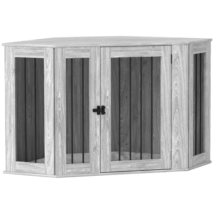 Dog Crate Furniture Side Table, with Cushion, 122 x 61 x 71cm - Grey