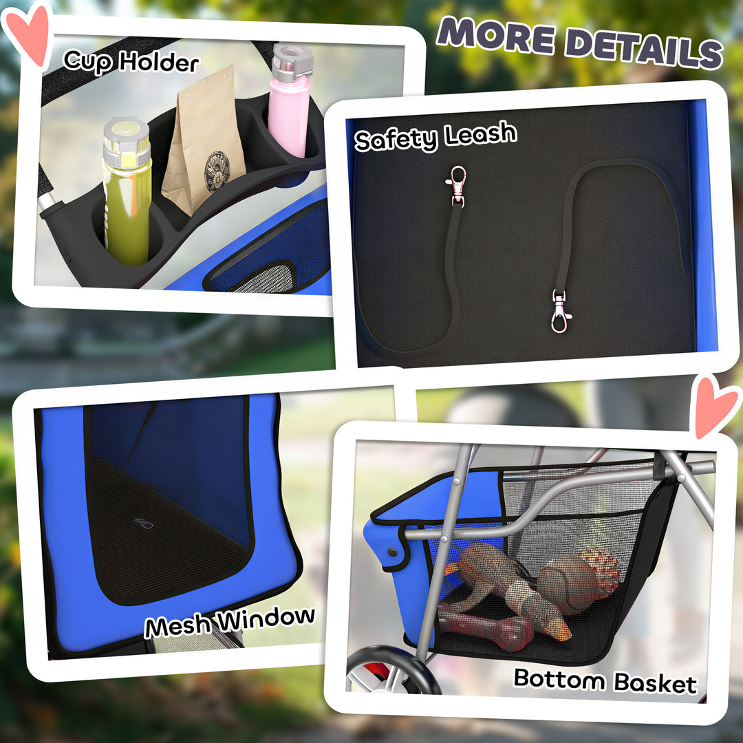 Dog Pram, Pet Stroller with Reflective Strips, Foldable Cat Stroller w