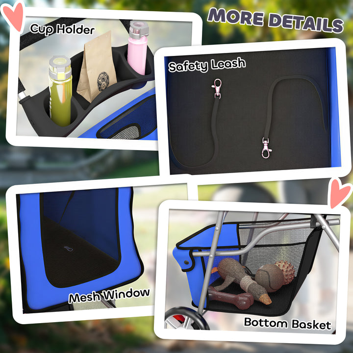 Dog Pram, Pet Stroller with Reflective Strips, Foldable Cat Stroller w