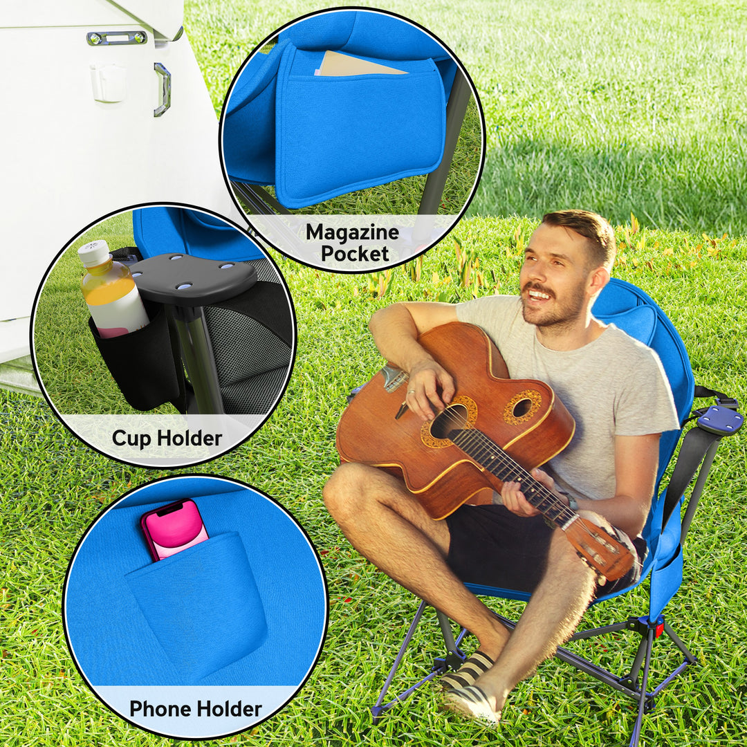 Hammock Camping Chair Set of 2, Adjustable Back Swinging Camping Chair Portable Swinging Chair with Cup Holder, Headrest, Padded Seat and Carry Bag for Travel Fishing Hiking, Blue