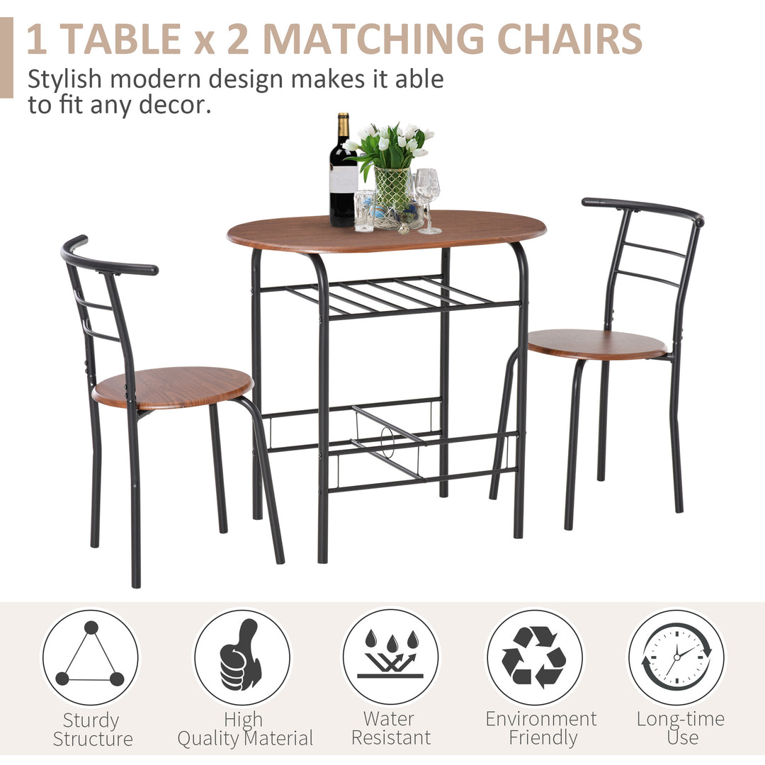 3-Piece Dining Table Set , Metal Frame Wood Top Breakfast Bar Table Set for 2, Dining Table w/Storage Shelf & 2 chairs