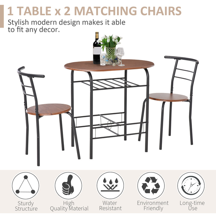 3-Piece Dining Table Set , Metal Frame Wood Top Breakfast Bar Table Set for 2, Dining Table w/Storage Shelf & 2 chairs