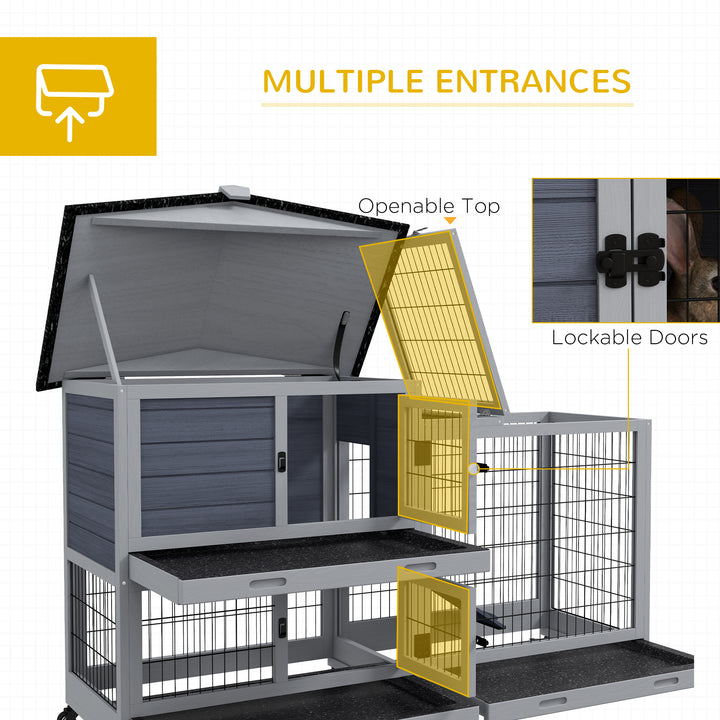 PawHut Portable Rabbit Cage, Rabbit Hutch with Run, Wheels, 3 Slide