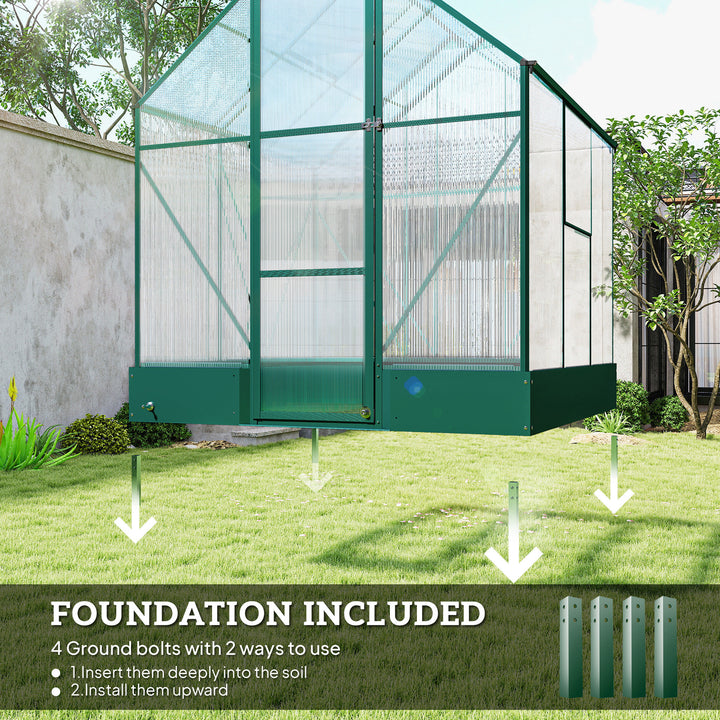 MCL 6x6 FT Polycarbonate Greenhouse with Base and Raised Bed, Walk-in Greenhouse with Aluminium Frame, Temperature Controlled Window, Foundation for Plants, Flowers, Vegetable