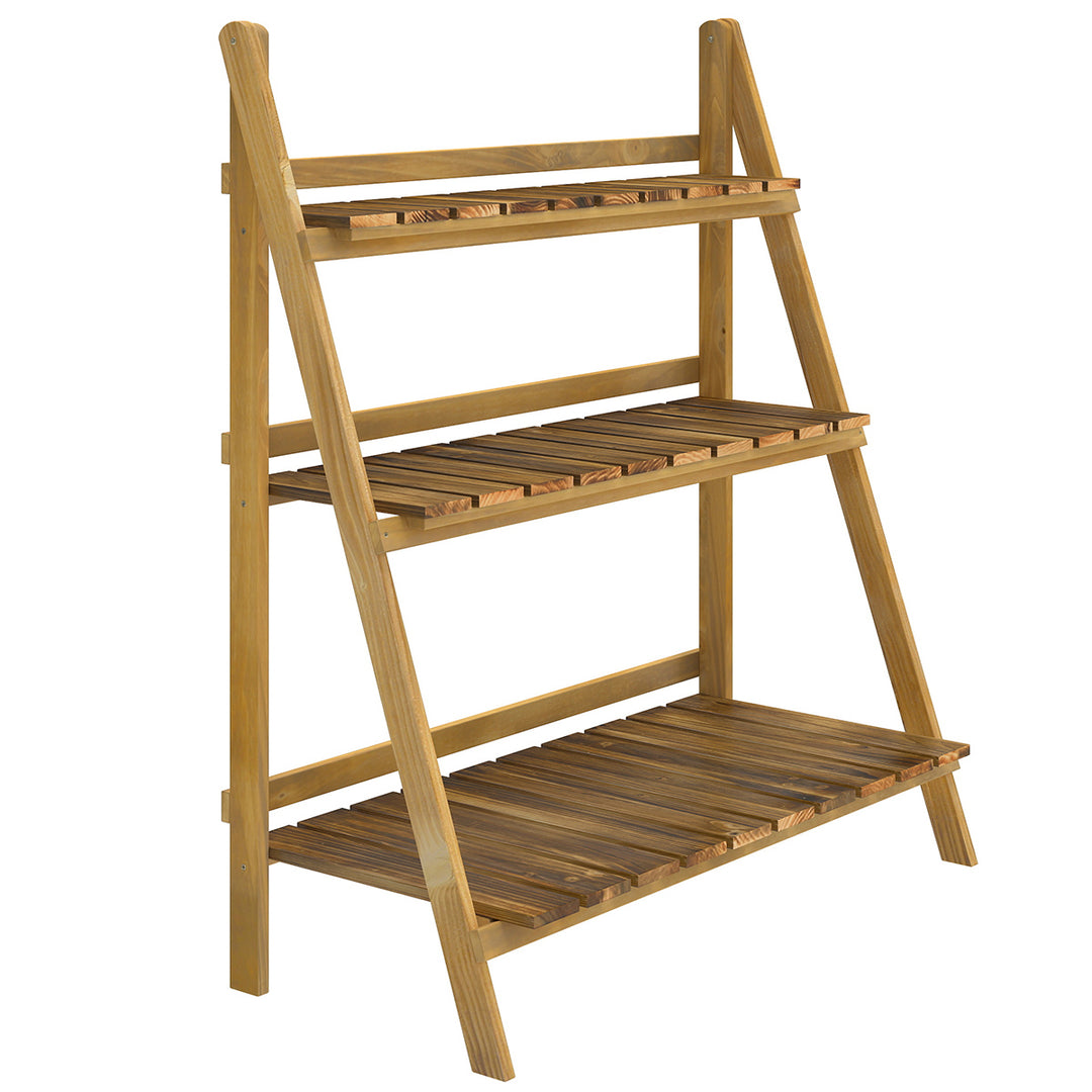 MCL Wooden Folding Flower Pot Stand 3 Tier Garden Planter Display Ladder Gardener Storage Shelves Rack Herb Holder (80L x 37W x 93H cm)