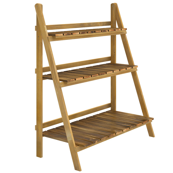 MCL Wooden Folding Flower Pot Stand 3 Tier Garden Planter Display Ladder Gardener Storage Shelves Rack Herb Holder (80L x 37W x 93H cm)