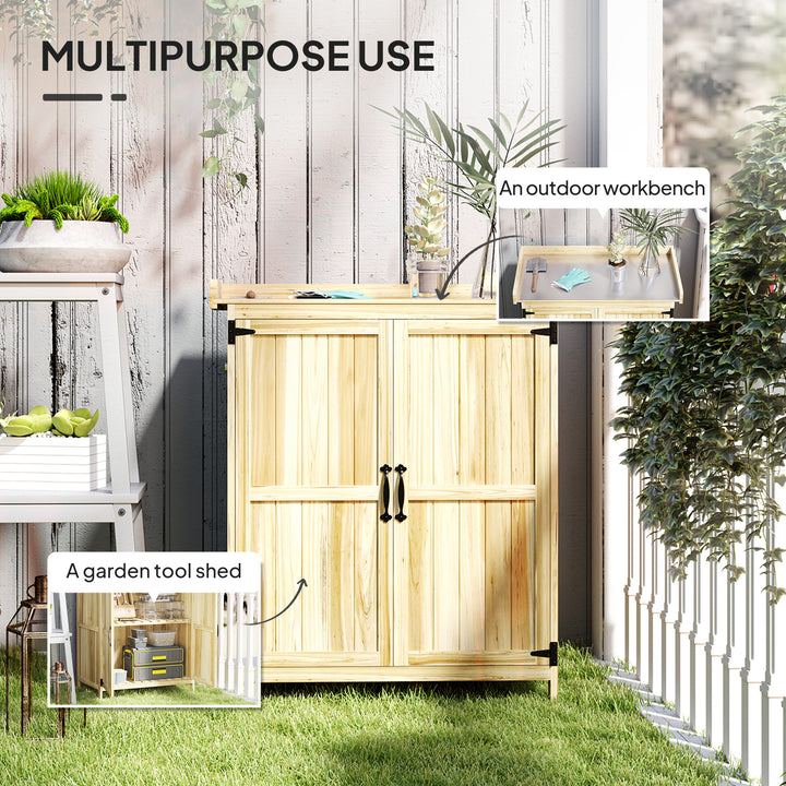 43 x 74cm Fir Wood Shed, with Metal Worktop - Natural Finish
