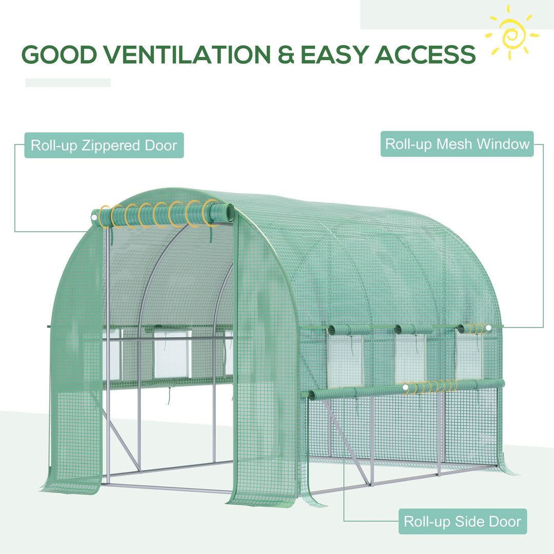 Walk-in Polytunnel Greenhouse Green House with Roll-up Sidewalls, UV-resistant PE Cover, 3 x 2 x 2m, Green