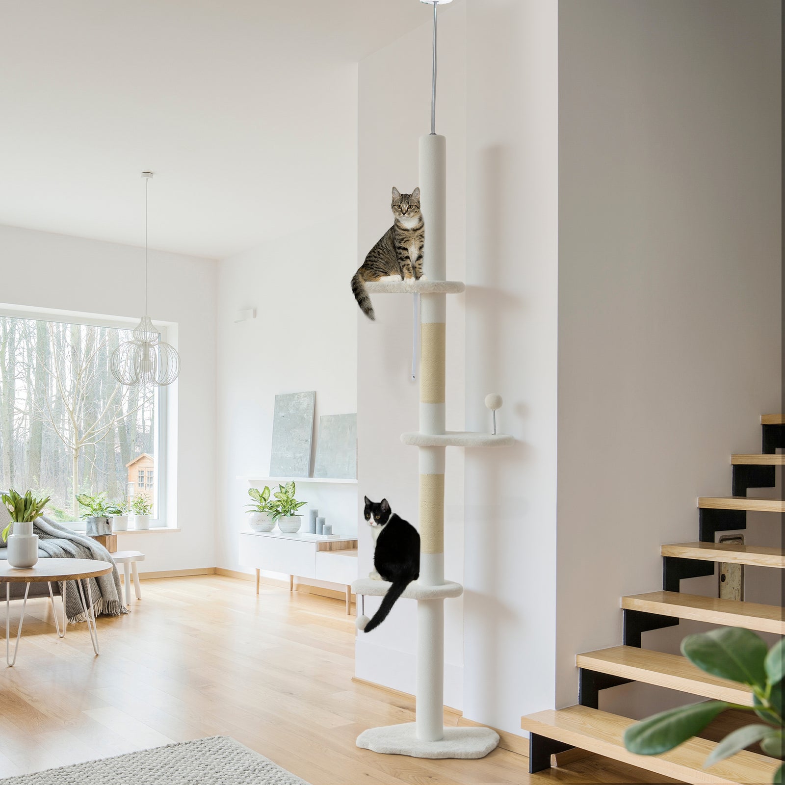 225-255 cm Adjustable Cat Climbing Tower with Sisal Scratching Posts, 