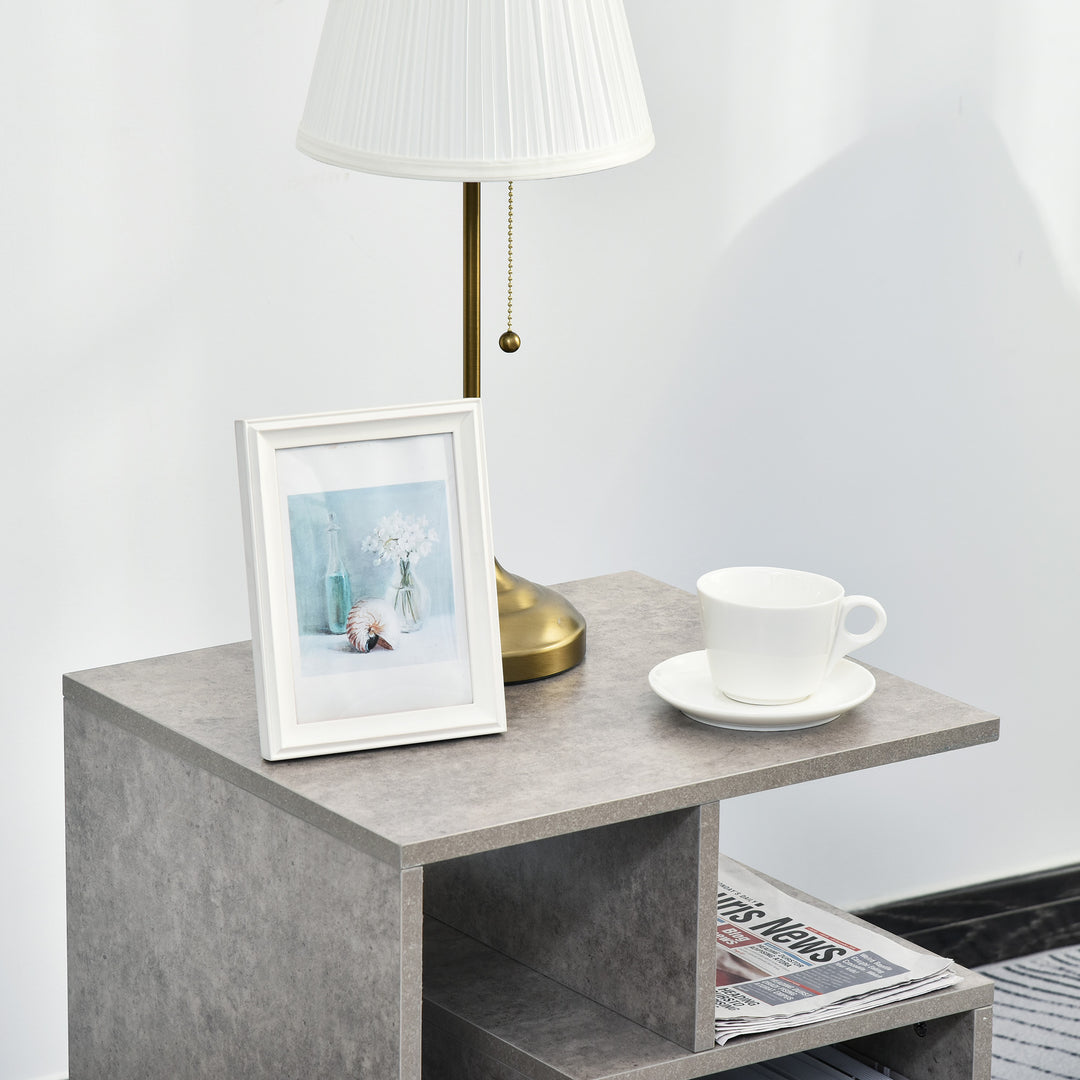 Side Table, 3 Tier End Table with Open Storage Shelves for Living Room, Bedroom, Cement Colour