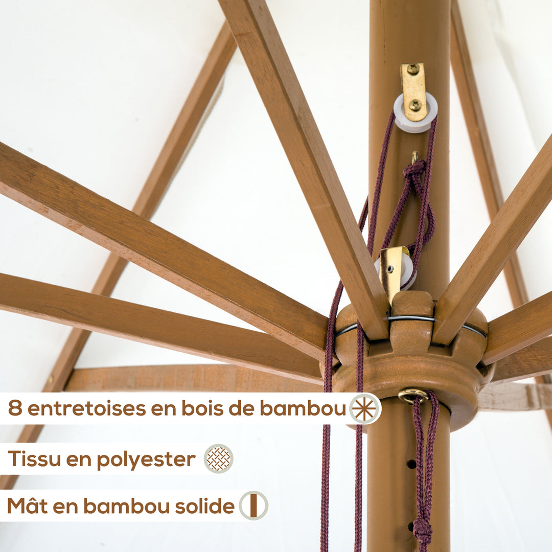 3.3m Elegant Wooden Parasol - Cream