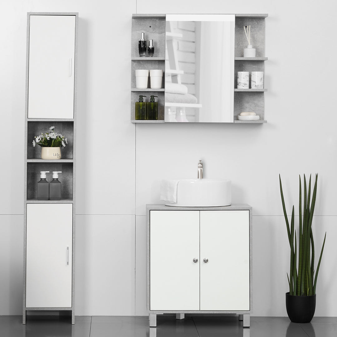 Under Sink Cabinet, Bathroom Vanity Unit, Storage Cupboard with Adjustable Shelves, White and Grey