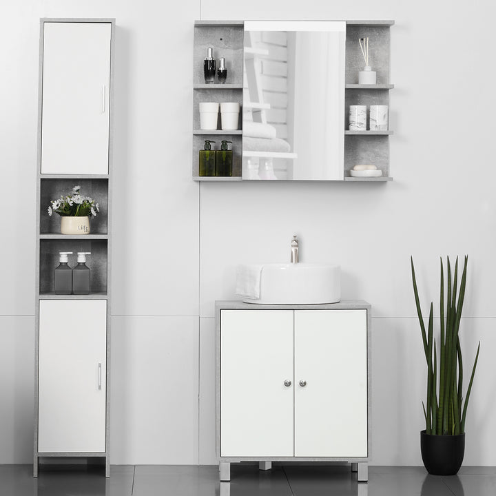 Under Sink Cabinet, Bathroom Vanity Unit, Storage Cupboard with Adjustable Shelves, White and Grey